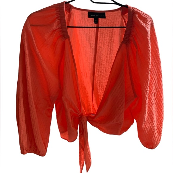 LANE BRYANT Coral Melon Orange Tie-Front Over piece Shrug Crop Plus Size 18/20 - Picture 4 of 15